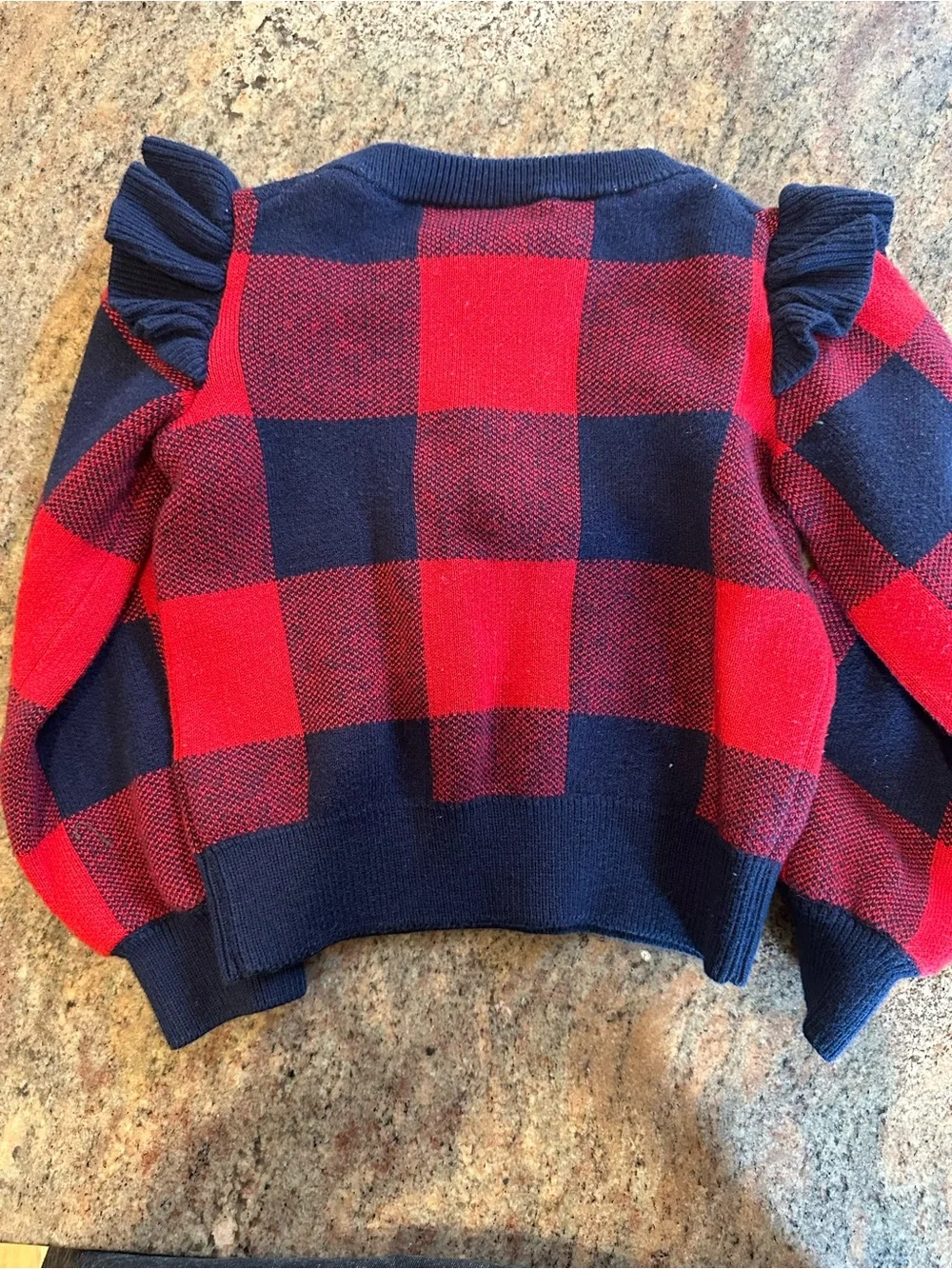 Janie and Jack Red and Navy Buffalo Plaid Ruffle Shoulder Sweater